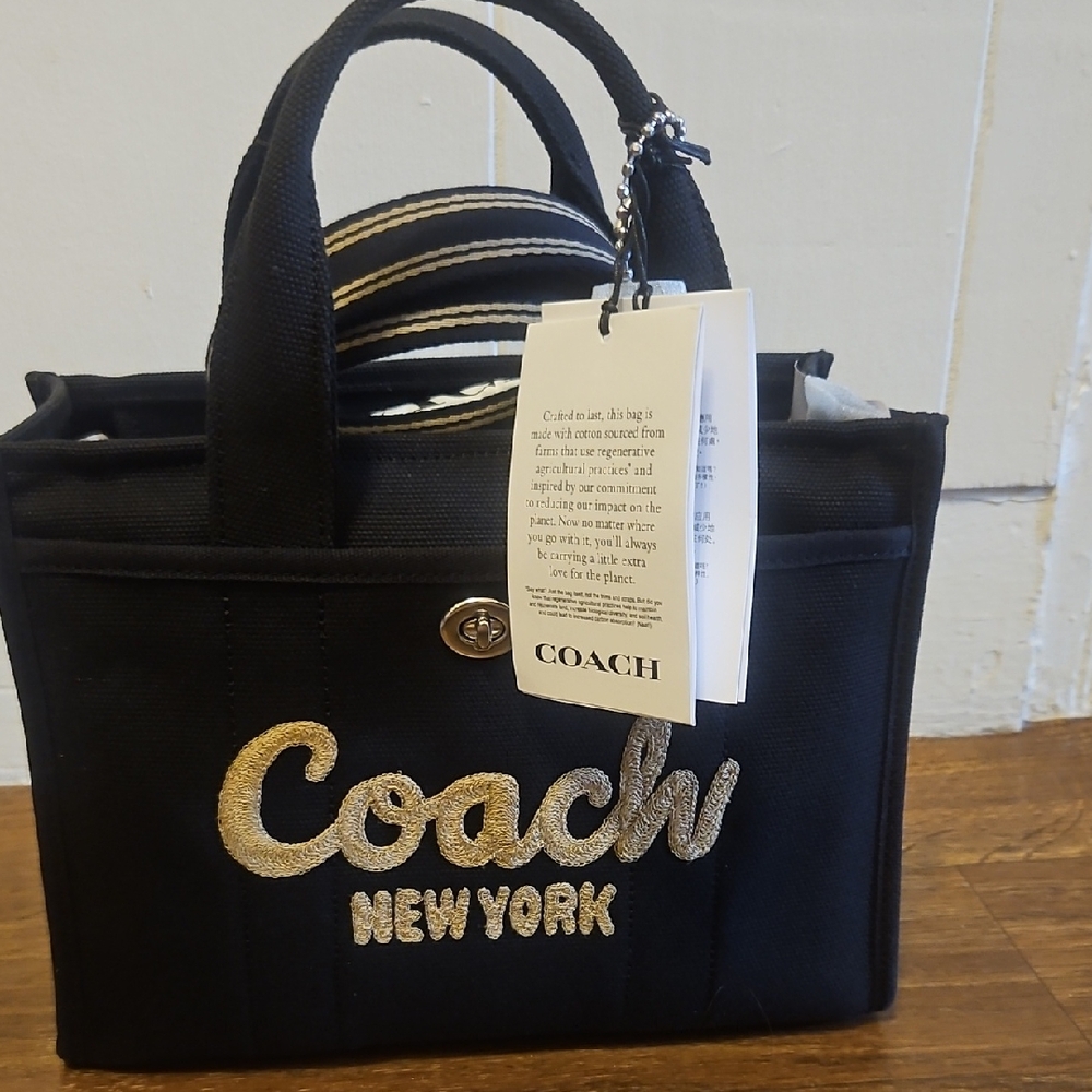 Coach Black Canvas Tote with Gold Logo